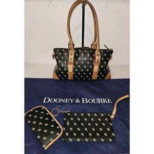 3pc Dooney & Bourke Signature Black Leather Handbag, Wristlet, Sunglass *Read